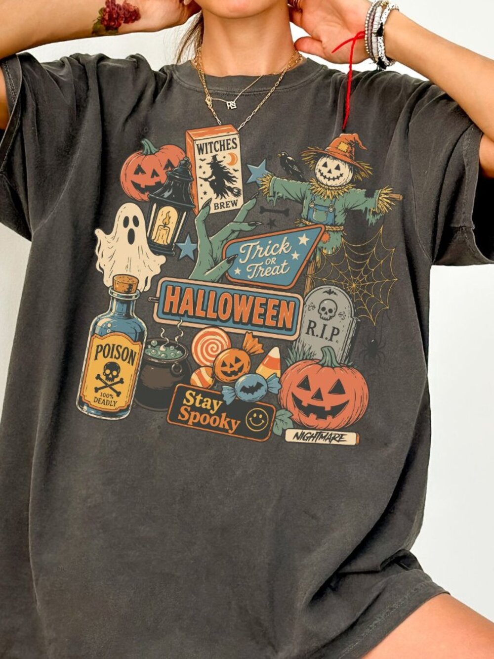 NEW Retro Vintage Spooky Halloween Aesthetic Graphic Tee Fall Shirts for Women
